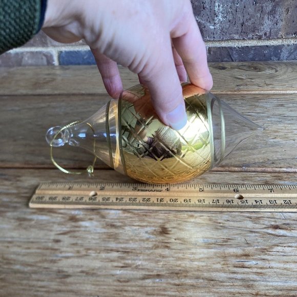Gold Painted Clear Glass Christmas Ornament 7 Inch Long 3 Inch Wide SCRATCHED - Picture 9 of 9